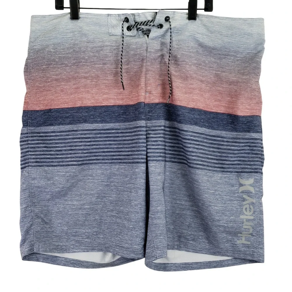 Hurley HSP22VMB-04224 Board Shorts Mens 40 Blue Striped Surf Beach